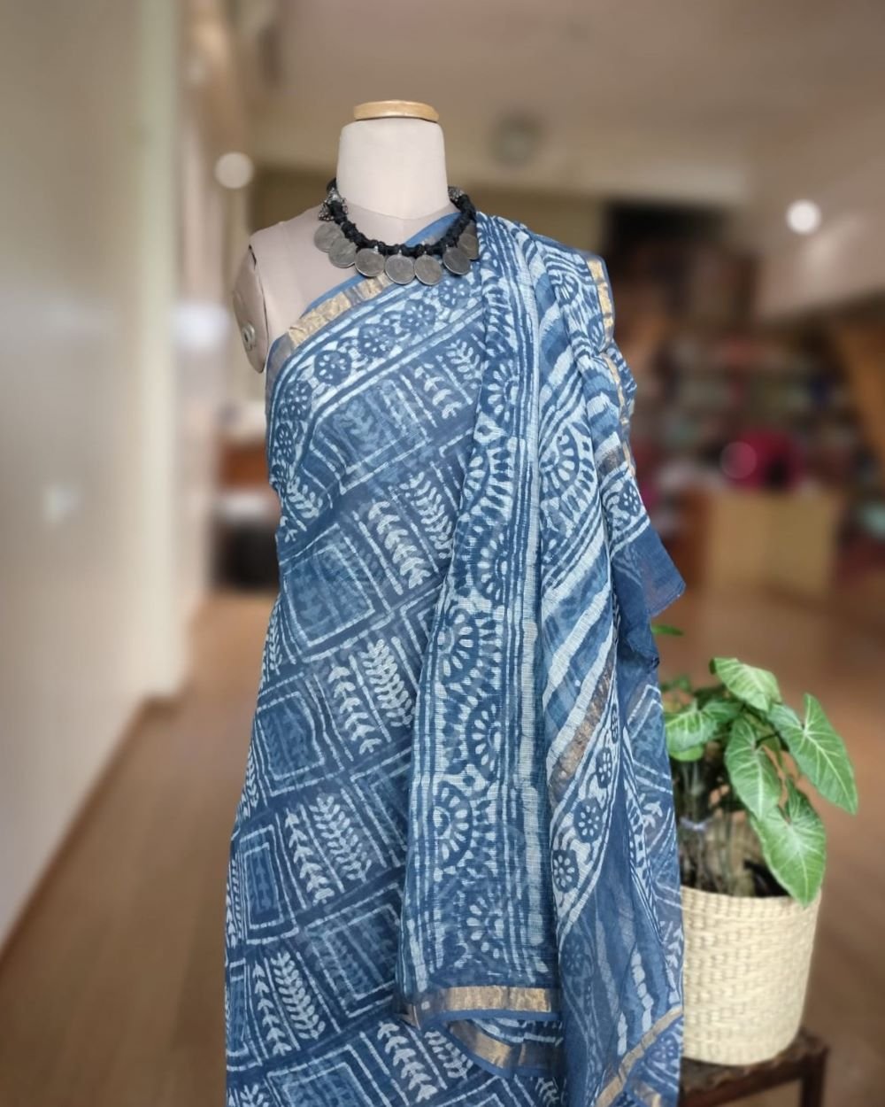 Kota Doria Cotton Saree- Indigo