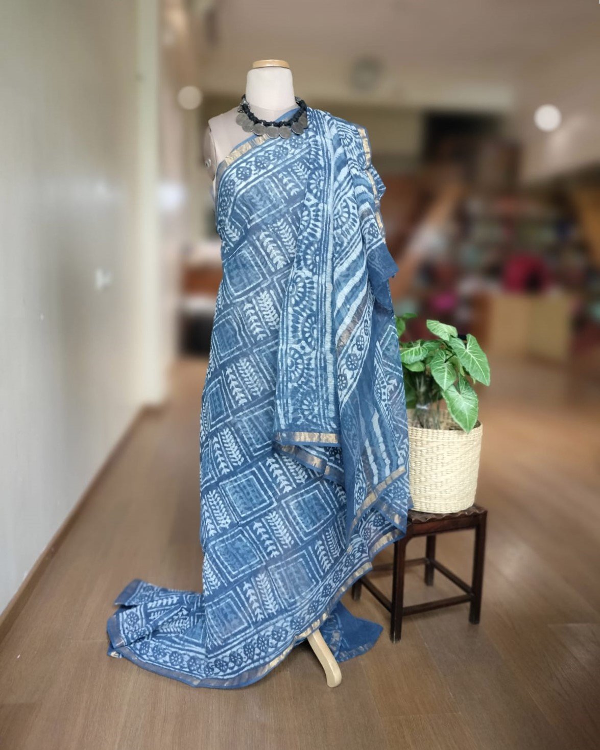 Kota Doria Cotton Saree- Indigo - Image 2