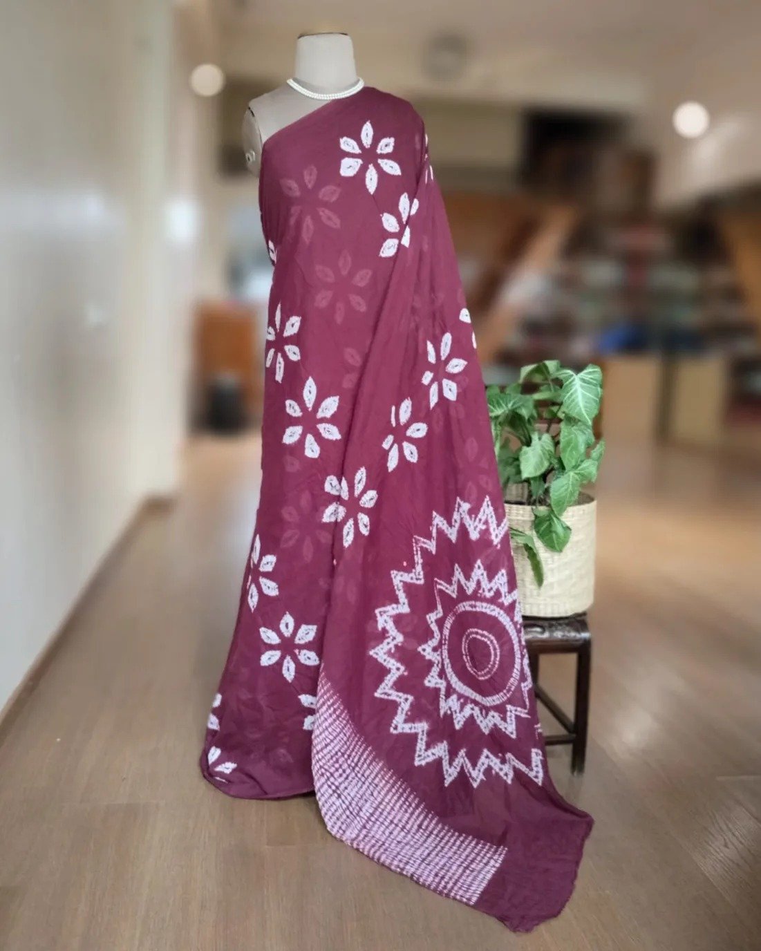 Maroon Shibori Mul Cotton Saree