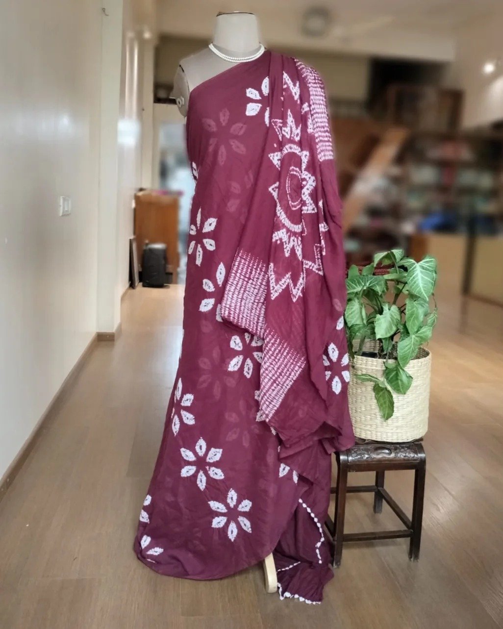 Maroon Shibori Mul Cotton Saree