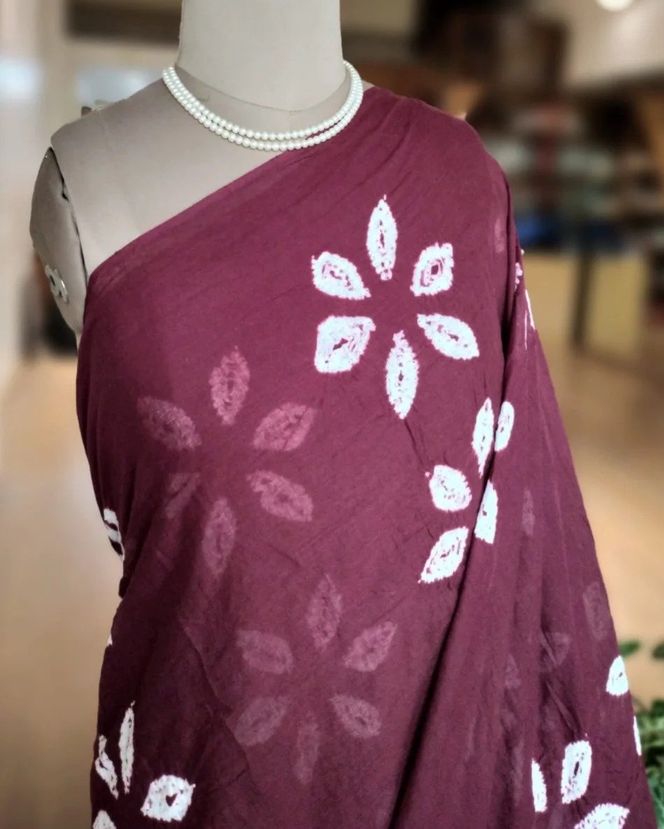 Maroon Shibori Mul Cotton Saree