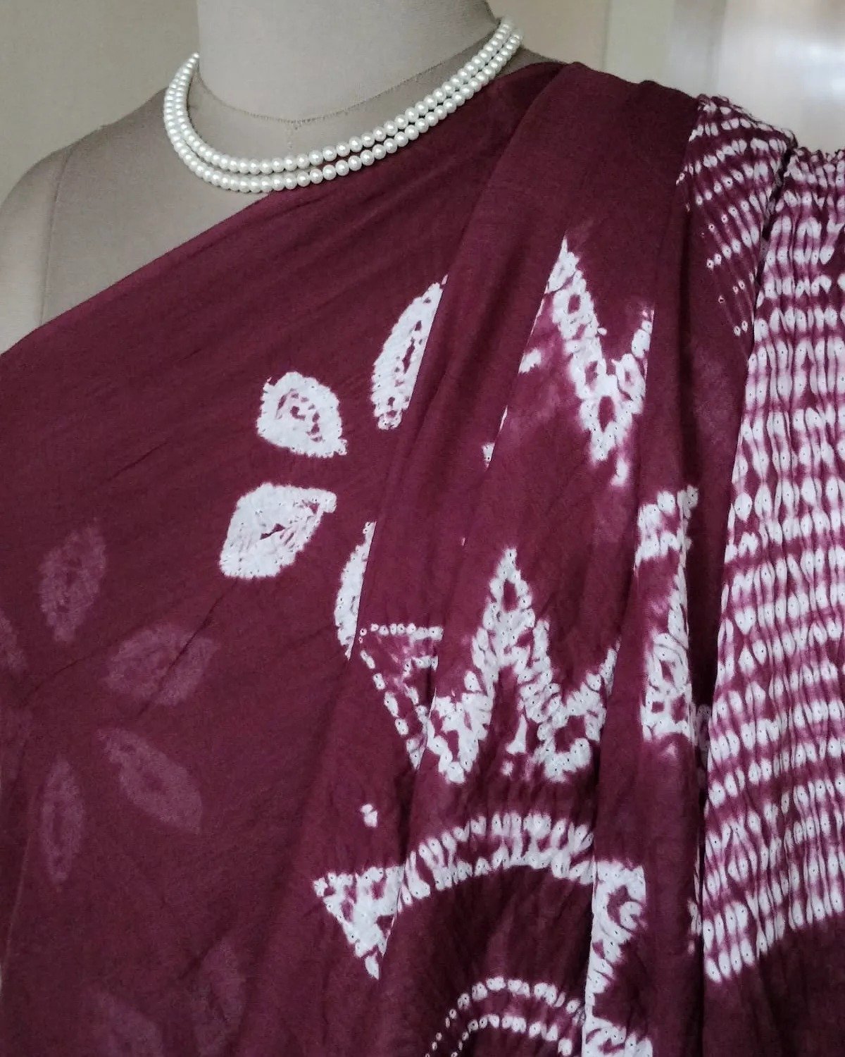 Maroon Shibori Mul Cotton Saree