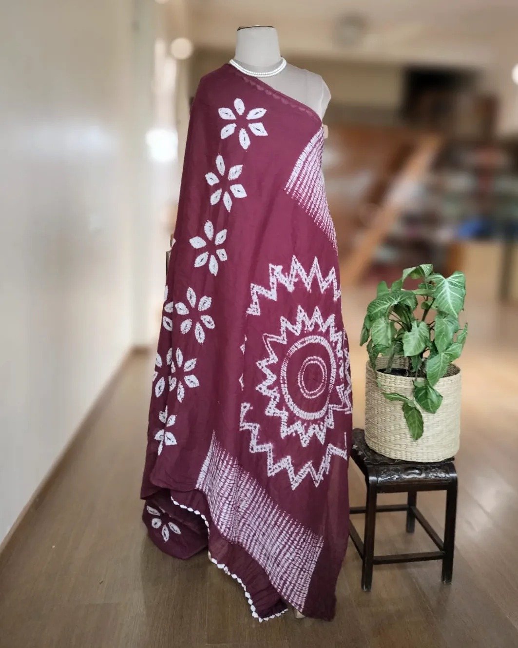 Maroon Shibori Mul Cotton Saree