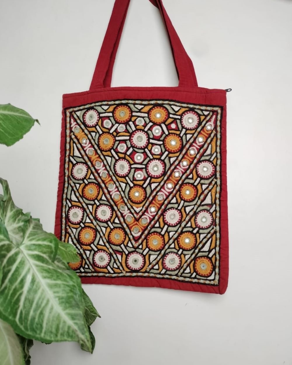 Rabari Paako Embroidered Tote Bag - Red (RPTB0005) - Image 2