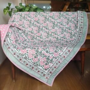Handblock Print Reversible Single Razai - Pink