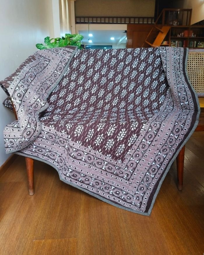 Light Quilted Comforter in Jaipur Blockprint - Double (Brown)