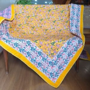 Light Quilted Comforter in Jaipur Blockprint - Double (Yellow)