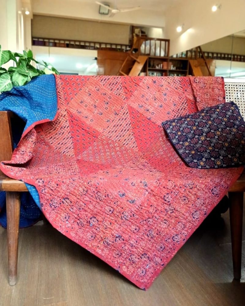 Patchwork Two-Layer Ajrakh Quilt (Godhri) - Red (APDG0004)