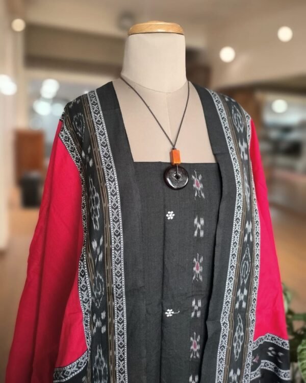 Cotton Salwar Set (3-piece) in Odisha Ikat - Black and Maroon - Image 5