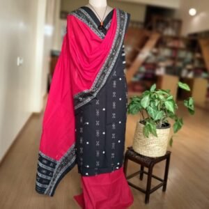 Cotton Salwar Set (3-piece) in Odisha Ikat - Black and Maroon