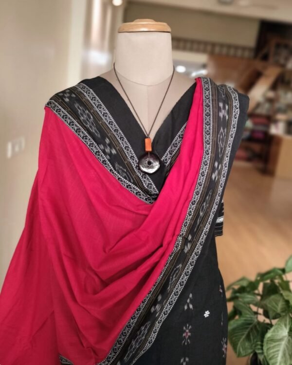 Cotton Salwar Set (3-piece) in Odisha Ikat - Black and Maroon - Image 2