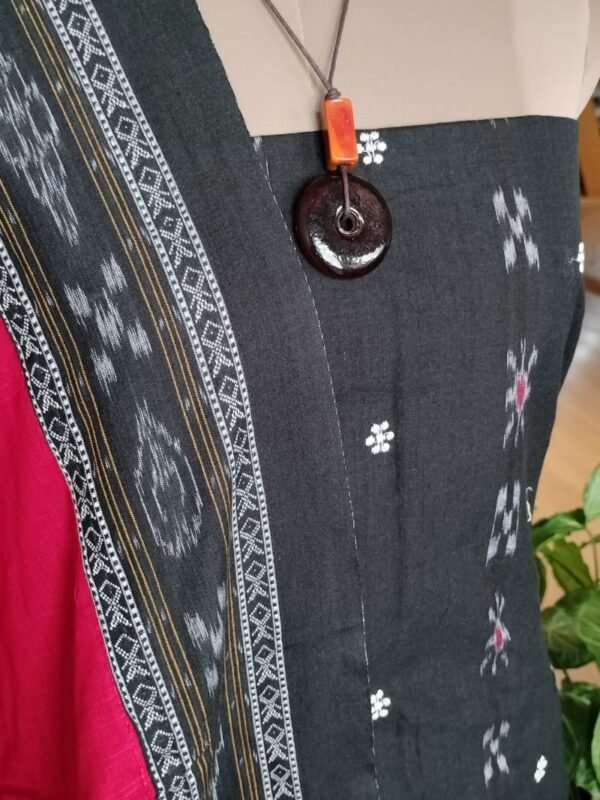 Cotton Salwar Set (3-piece) in Odisha Ikat - Black and Maroon - Image 6