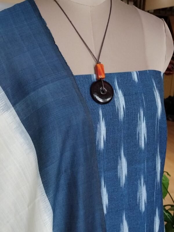 3-piece Cotton Salwar Set in Pochampally Ikat - Blue and White - Image 5