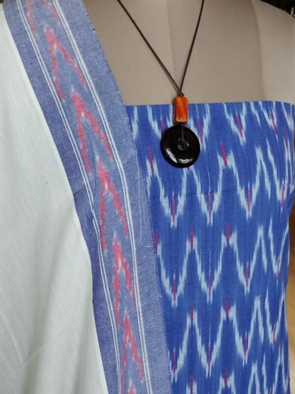 3-piece Cotton Salwar Set in Pochampally Ikat - Cobalt Blue and White - Image 5