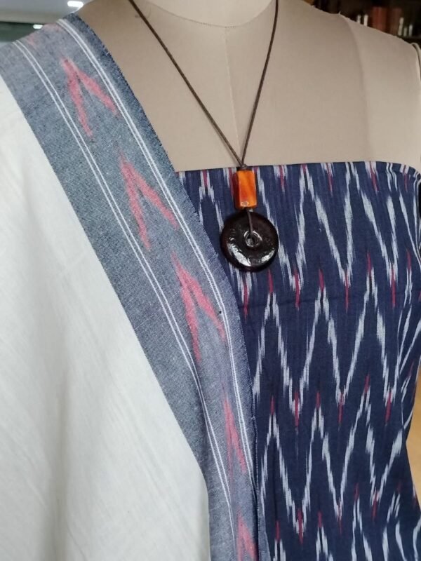 3-piece Cotton Salwar Set in Pochampally Ikat - Navy Blue and White - Image 5