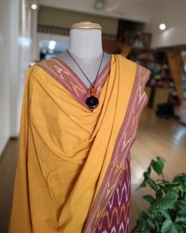 3-piece Cotton Salwar Set in Pochampally Ikat - Maroon and Yellow - Image 2
