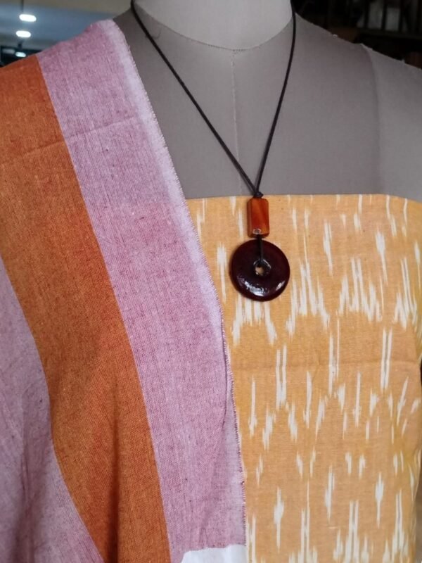 3-piece Cotton Salwar Set in Pochampally Ikat - Yellow and Peach - Image 5