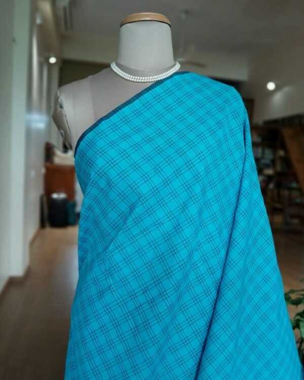 Kanchi kattam cotton handweave saree - Blue Checks - Image 2