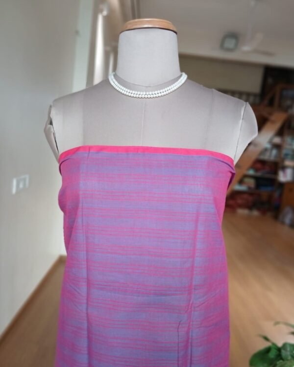 Kanchi kattam cotton handweave saree - Blue and Pink - Image 6