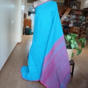 Kanchi kattam cotton handweave saree - Blue and Pink