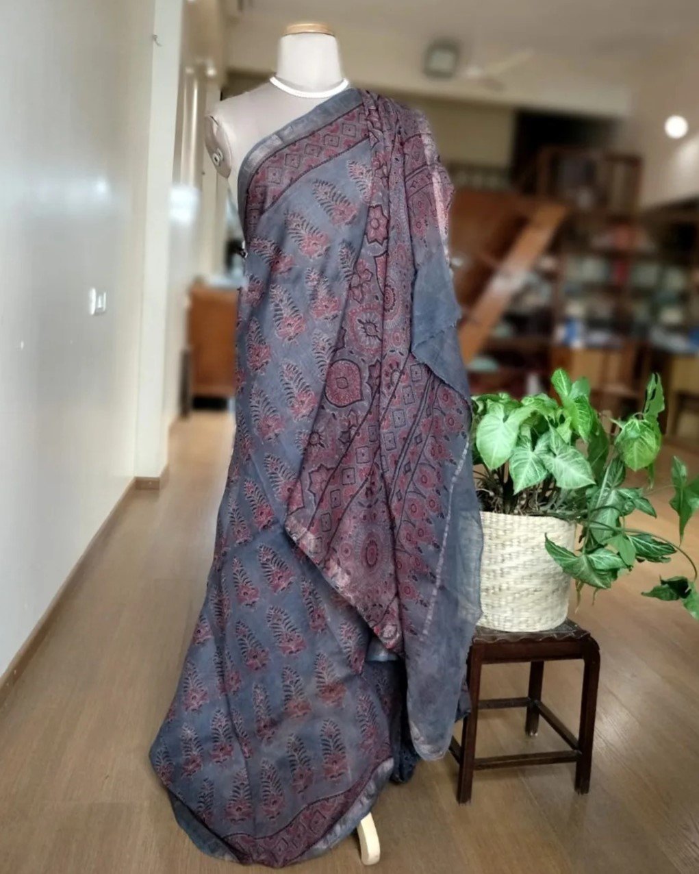 Kota Doria Ajrakh Saree Without Embroidery - (AKDS0002) - Image 5