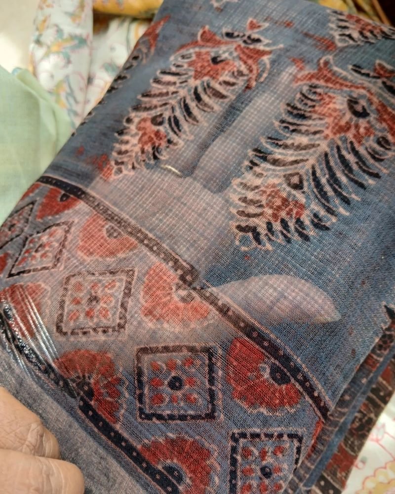 Kota Doria Ajrakh Saree Without Embroidery - (AKDS0002)