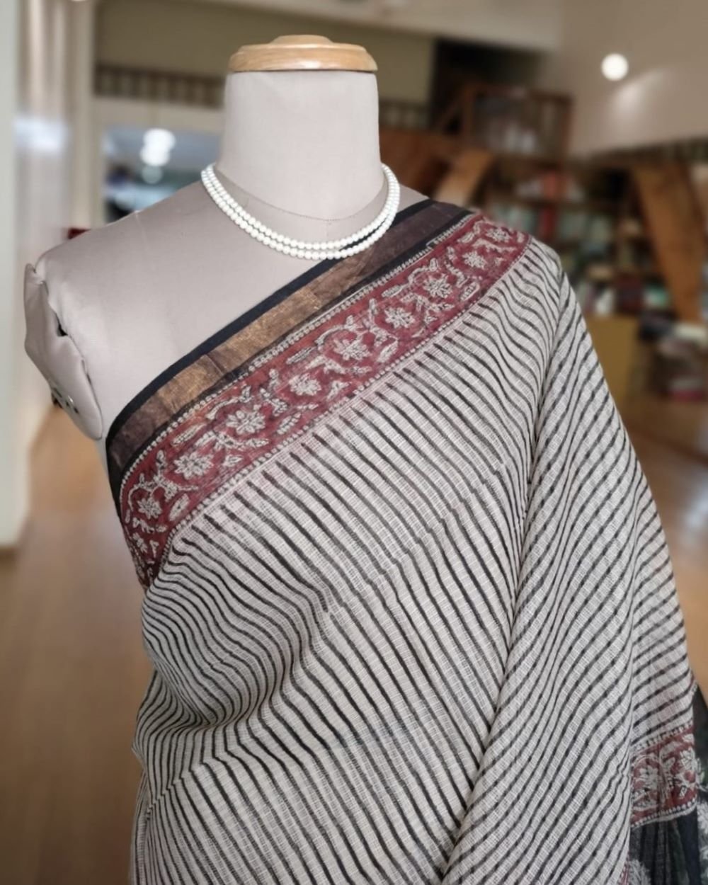 Kota Doria Cotton Saree - Stripe - Image 5
