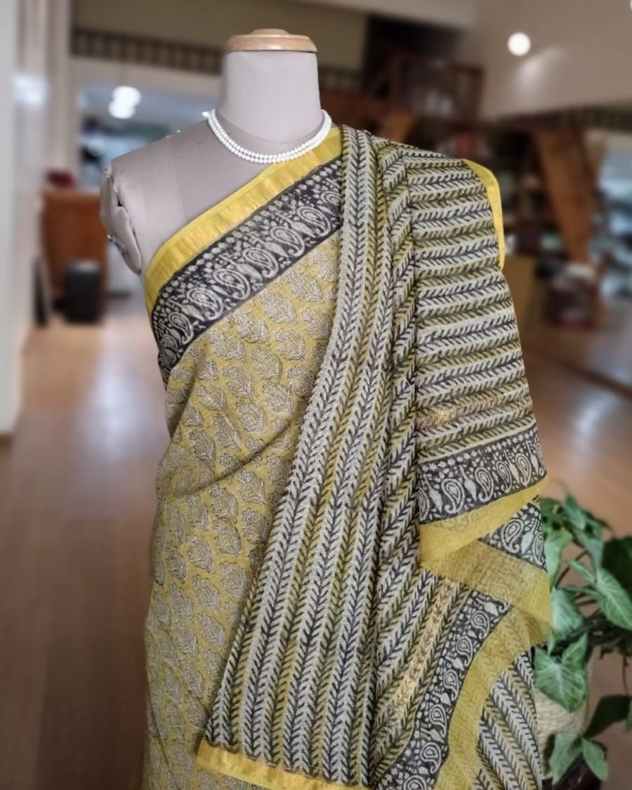 Kota Doria Cotton Saree - Yellow