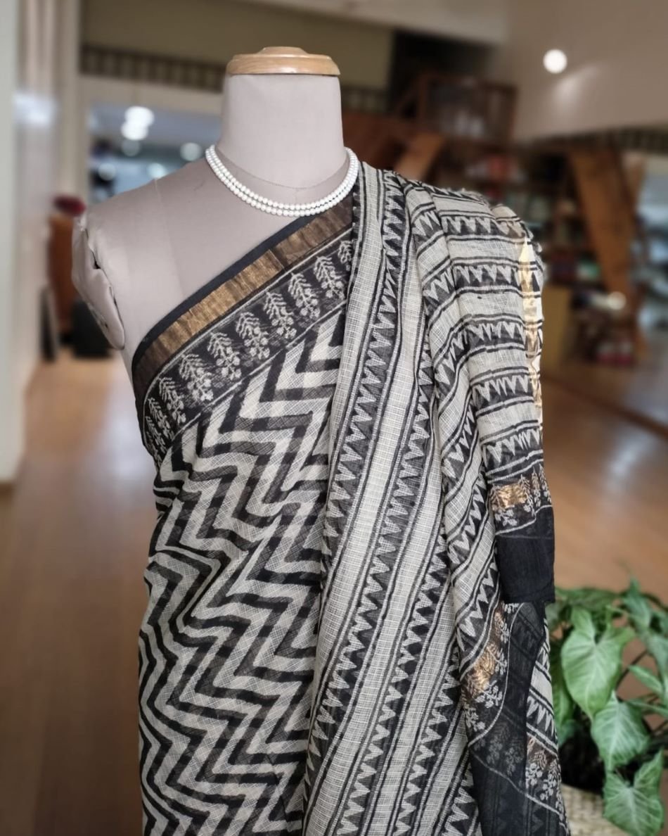 Kota Doria Cotton Saree - Chevron