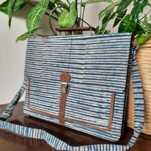 Vegan Laptop Bag – Indigo and Cream