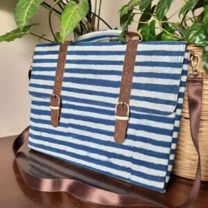 Vegan Laptop Sleeve Bag - Indigo and White