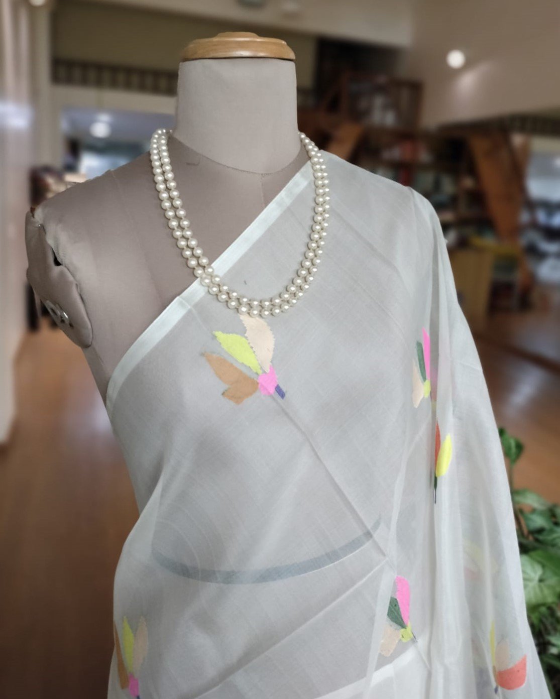 Handweave Jamdani Silk Saree - White (SJHS0009) - Image 5