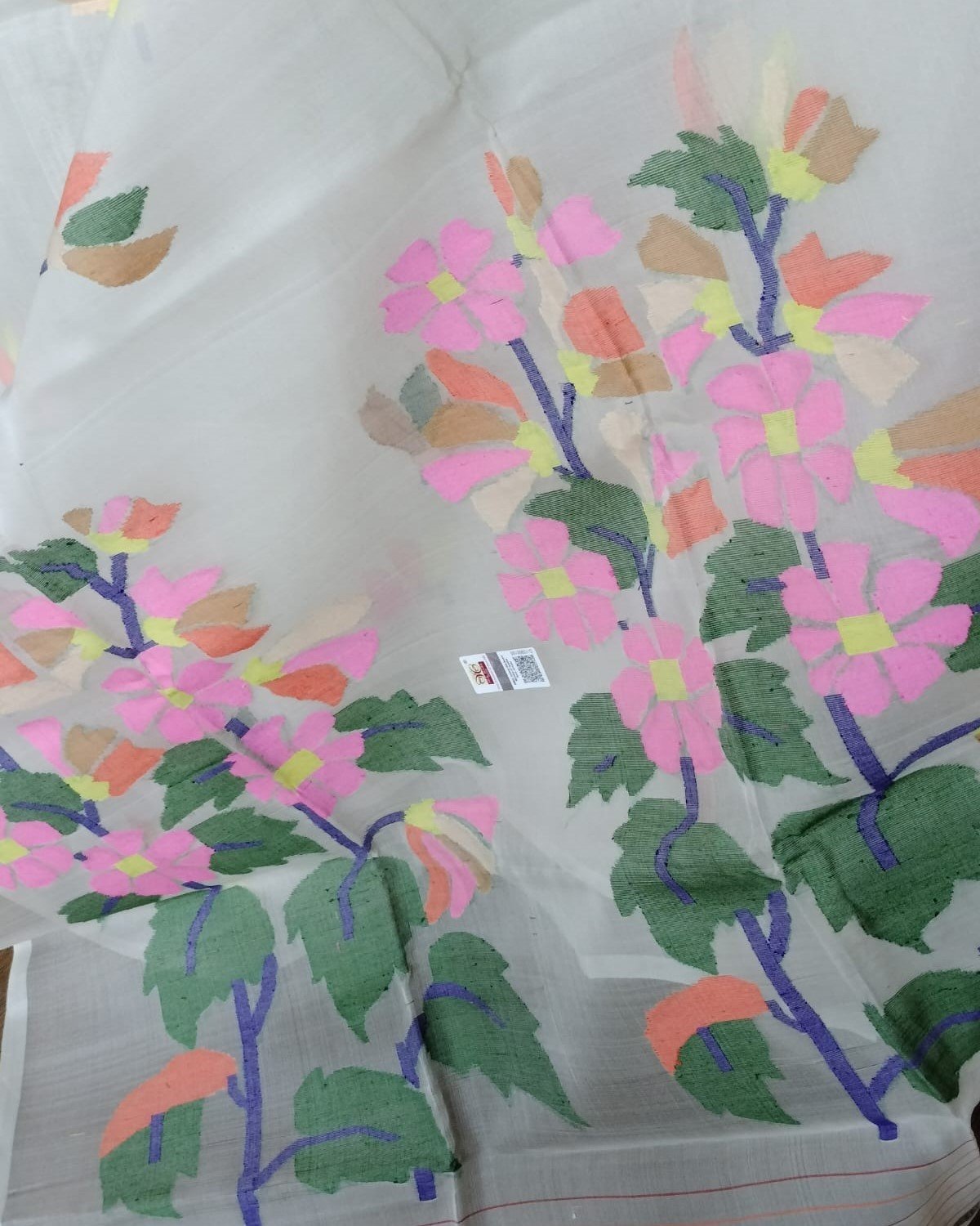 Handweave Jamdani Silk Saree - White (SJHS0009) - Image 4