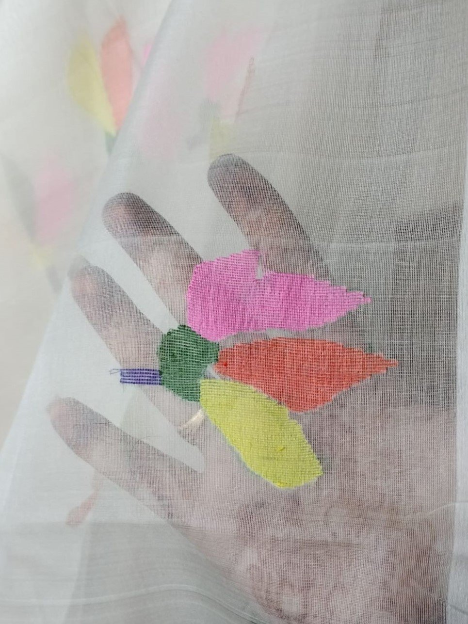 Handweave Jamdani Silk Saree - White (SJHS0009) - Image 2