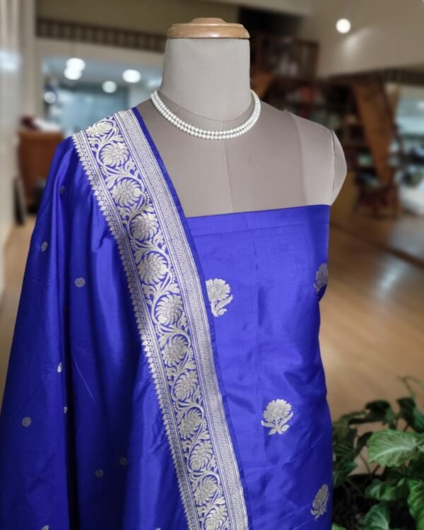 Banarasi 3-Piece Pure Katan Silk Salwar Set - Royal Blue - Image 2