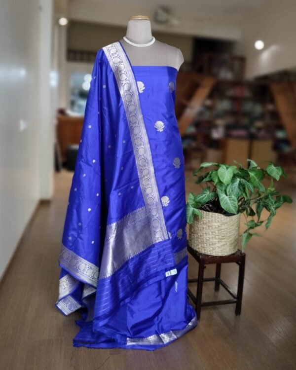 Banarasi 3-Piece Pure Katan Silk Salwar Set - Royal Blue