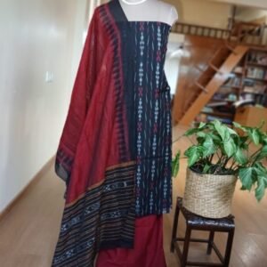 Cotton Salwar Set (3-piece) in Odisha Ikat - Black and Maroon