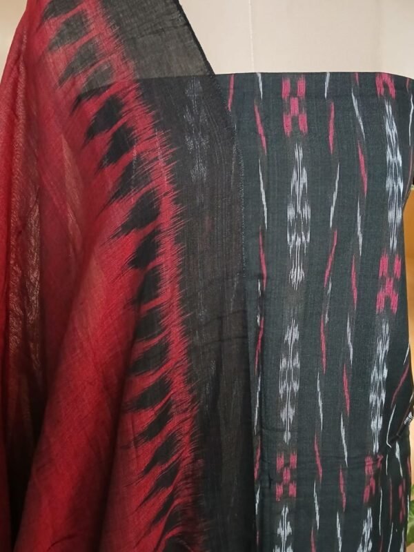Cotton Salwar Set (3-piece) in Odisha Ikat - Black and Maroon - Image 3