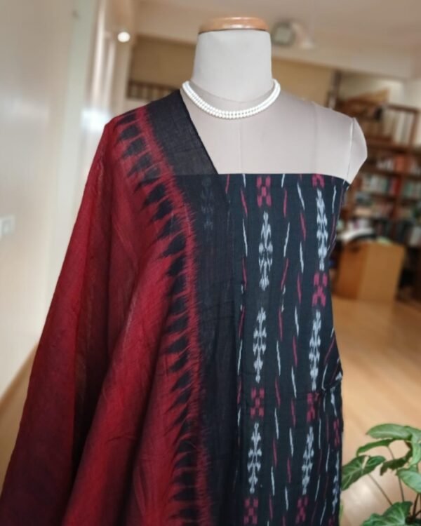 Cotton Salwar Set (3-piece) in Odisha Ikat - Black and Maroon - Image 2