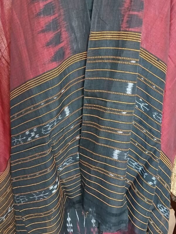 Cotton Salwar Set (3-piece) in Odisha Ikat - Black and Maroon - Image 5
