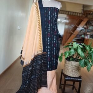 Cotton Salwar Set (3-piece) in Odisha Ikat - Black and Yellow