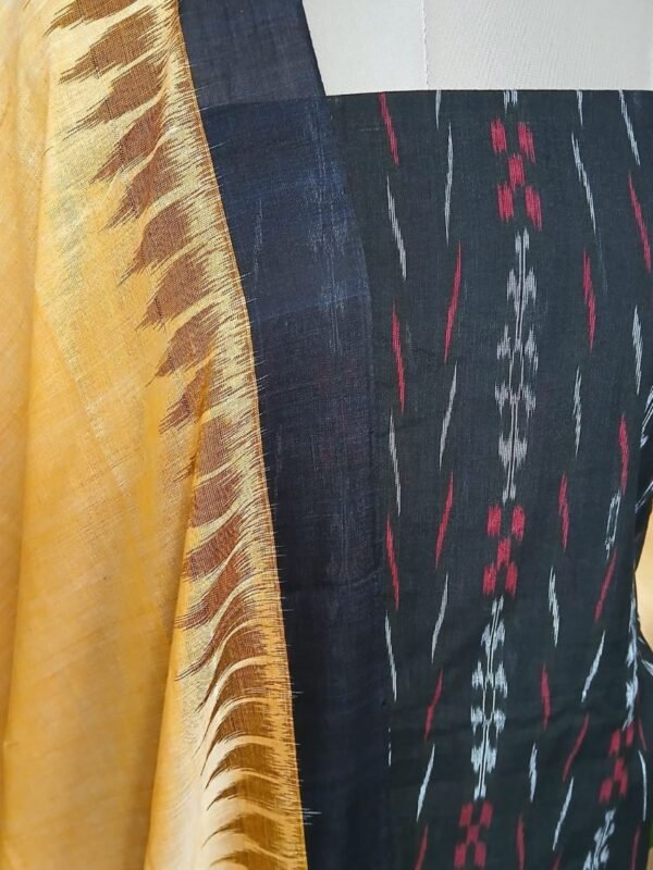 Cotton Salwar Set (3-piece) in Odisha Ikat - Black and Yellow - Image 3