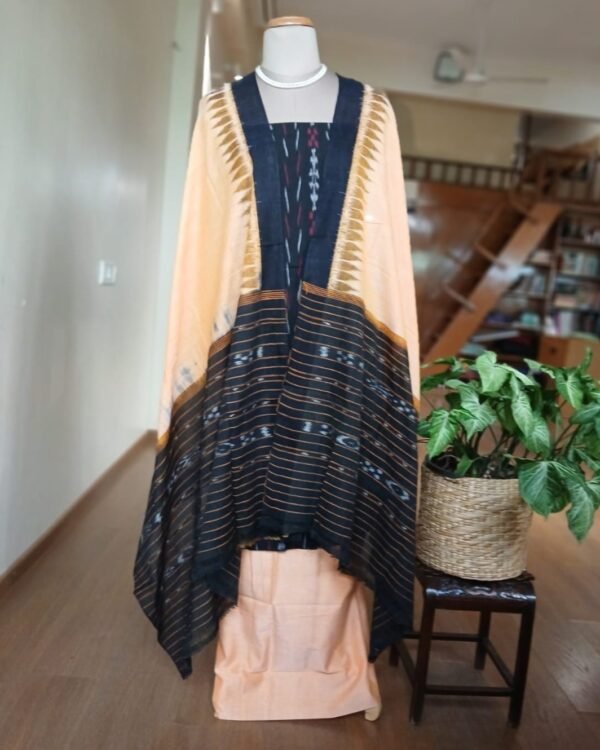 Cotton Salwar Set (3-piece) in Odisha Ikat - Black and Yellow - Image 4