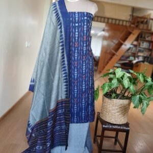 Cotton Salwar Set (3-piece) in Odisha Ikat - Blue and Grey