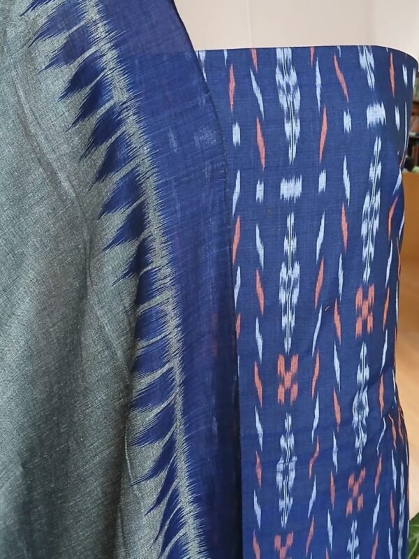Cotton Salwar Set (3-piece) in Odisha Ikat - Blue and Grey - Image 3