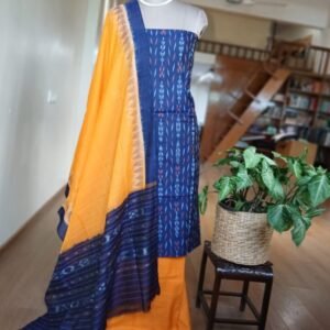 Cotton Salwar Set (3-piece) in Odisha Ikat - Blue and Yellow