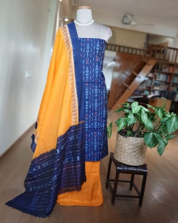 Cotton Salwar Set (3-piece) in Odisha Ikat - Blue and Yellow