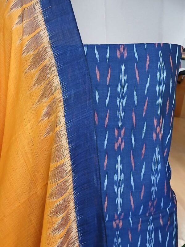 Cotton Salwar Set (3-piece) in Odisha Ikat - Blue and Yellow - Image 3