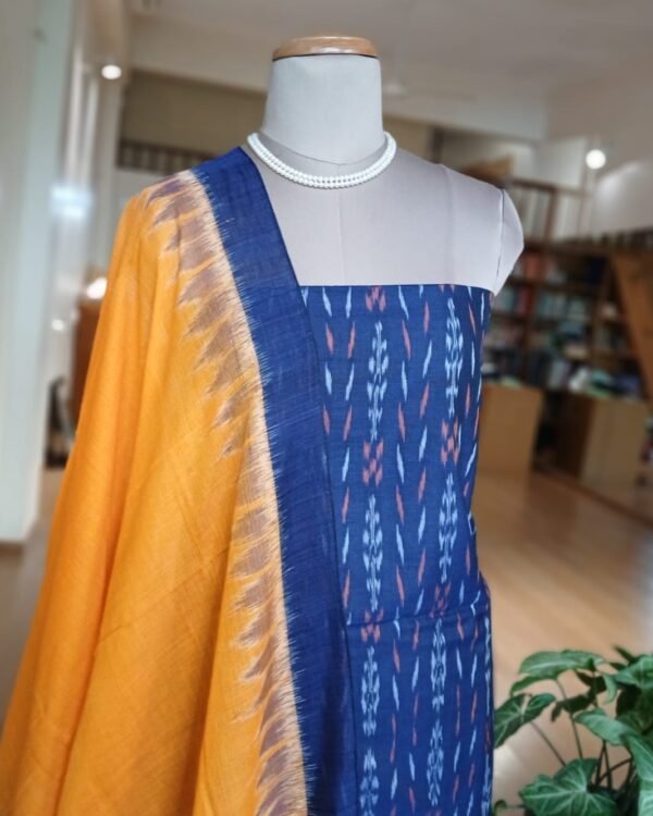 Cotton Salwar Set (3-piece) in Odisha Ikat - Blue and Yellow - Image 2