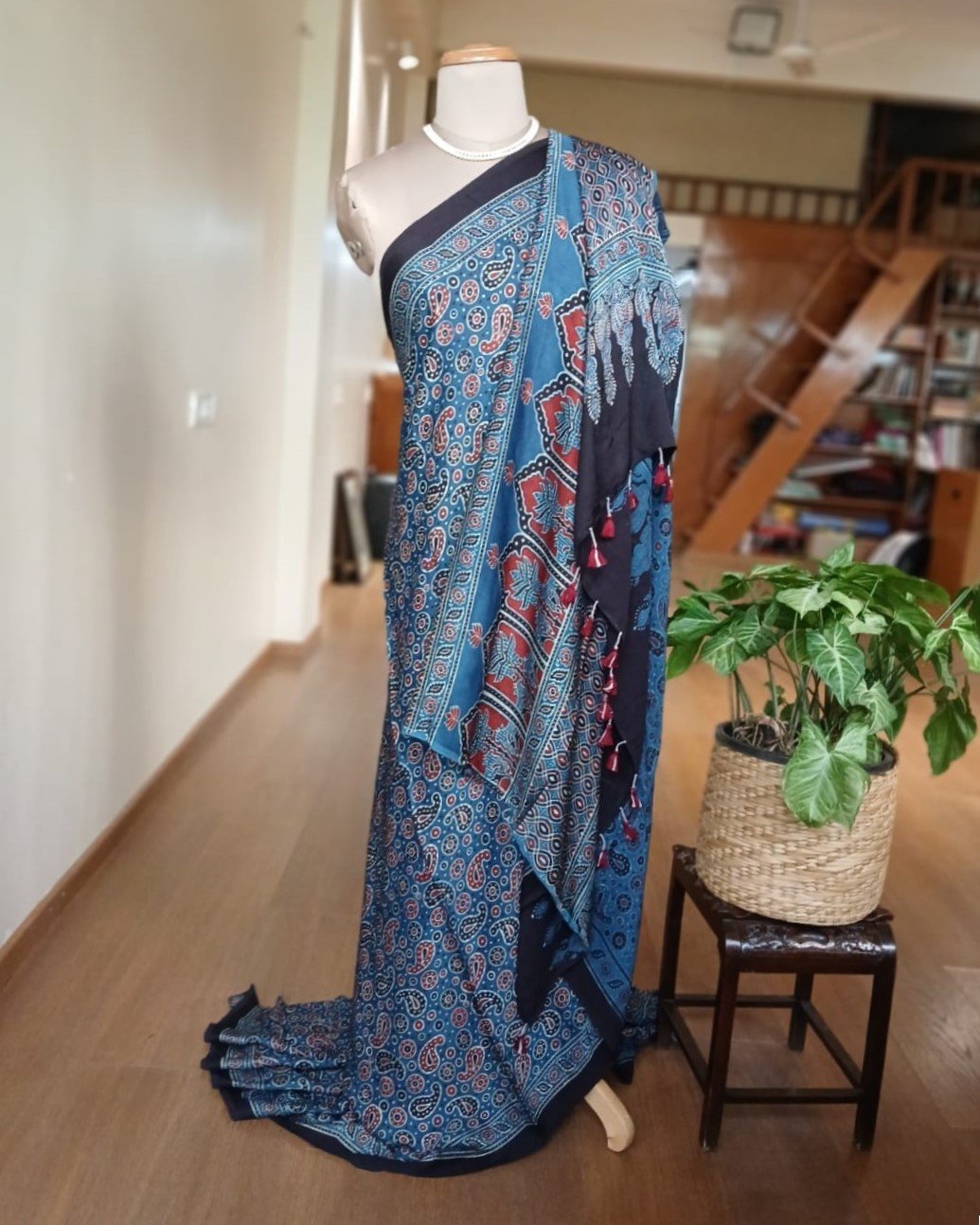 Ajrakh Modal Silk Saree from Ajrakhpur - (MODA0008)